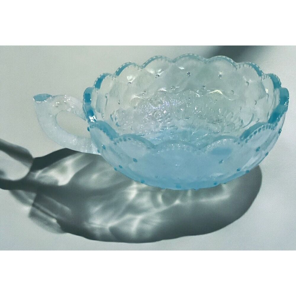 Vintage Imperial Aquamarine Blue Carnival Glass Candy Nut Bowl with Handle - Picture 7 of 7